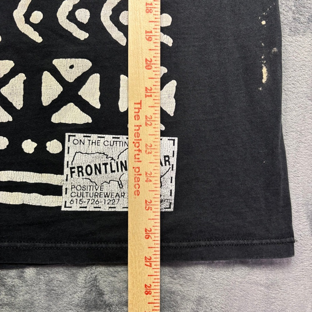 Vintage 1995 Frontline Gear Graphic‎ T Shirt Men XL Black Tribal Art Culture Tee - Picture 10 of 12